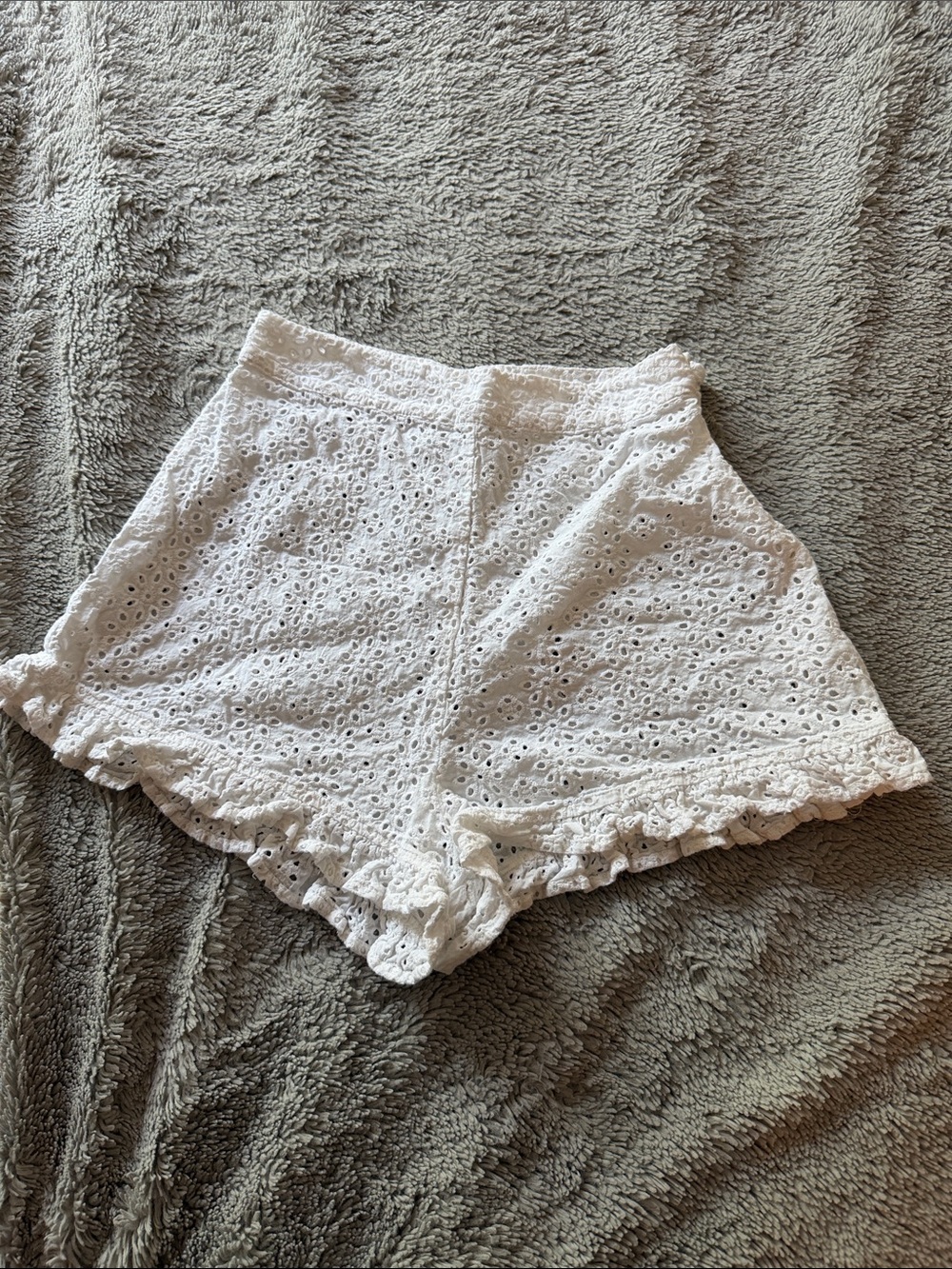 Tularosa White Eyelet Ruffle Hem Women's Cover Up Beach Shorts